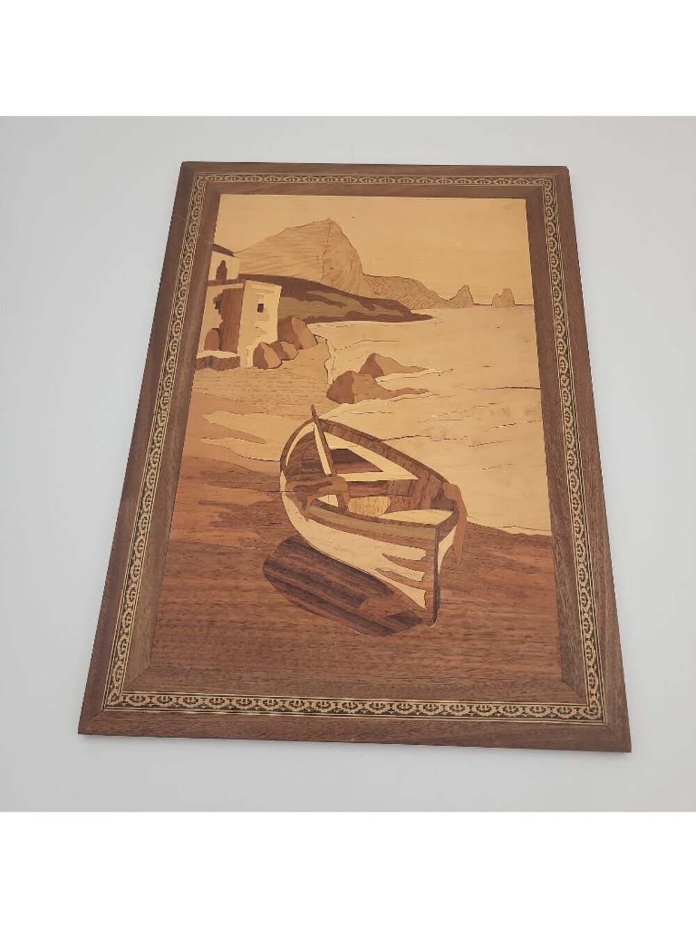 Inlaid Marquetry Landscape Scene Sorrento Italy wooden Wall Hanging 15x10.5"